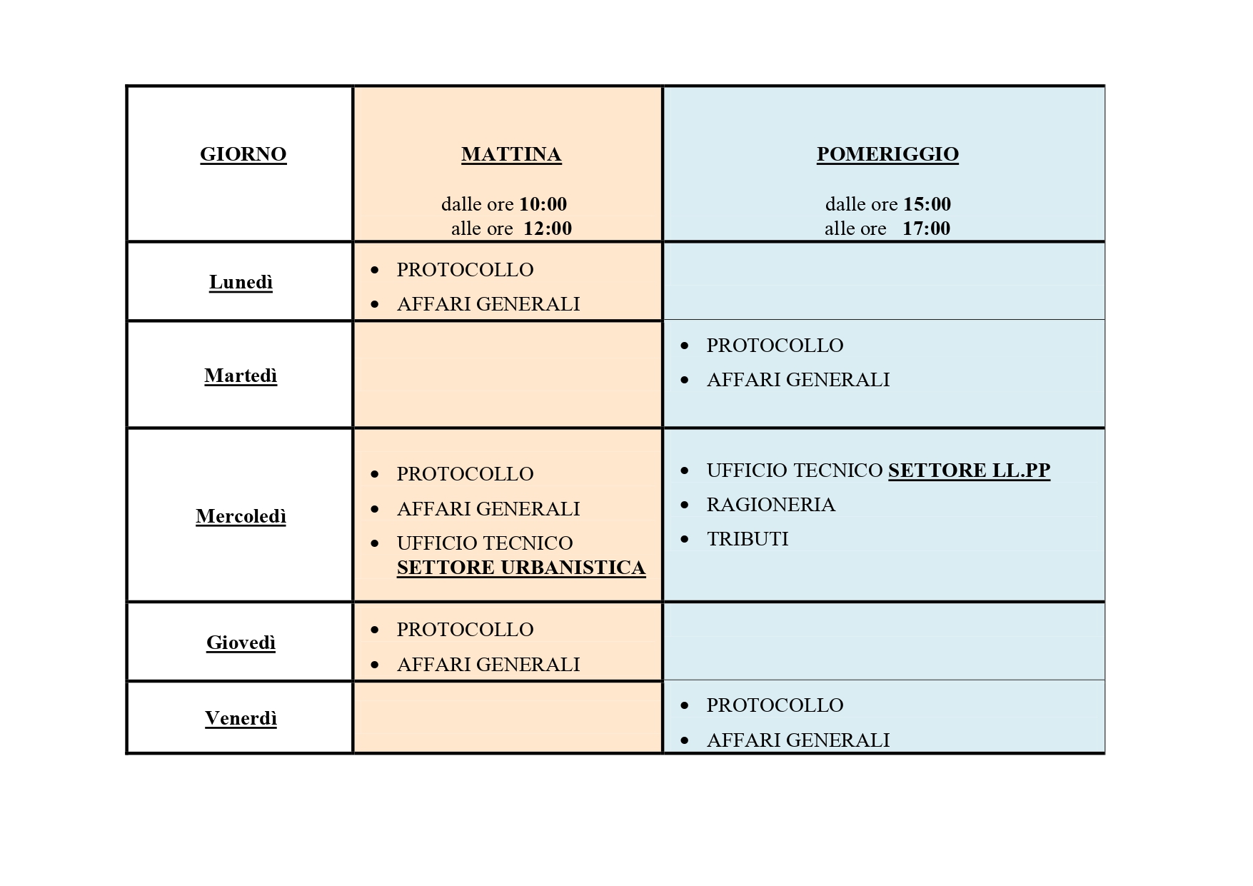 Modifica orari Uffici Comunali a partire dal 1 SETTEMBRE 2024